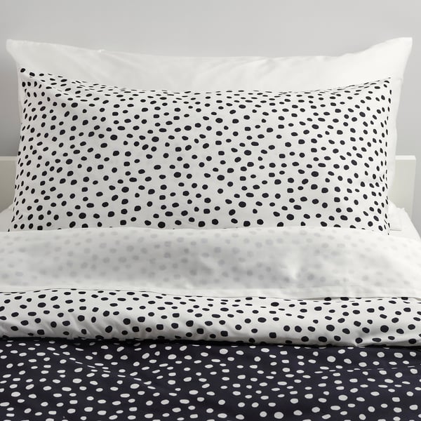 BJÖRKGRÅMAL Comforter set, black white/dotted, Twin/Twin X-long