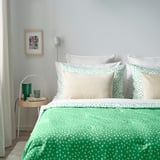 BJÖRKGRÅMAL Comforter set, green white/dotted, Full/Queen