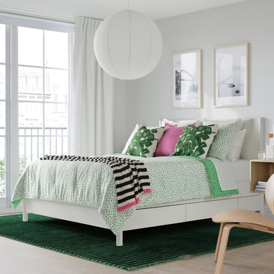 BJÖRKGRÅMAL Comforter set, green white/dotted, Full/Queen