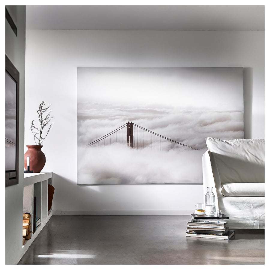 BJÖRKSTA picture and frame, bridge and clouds/aluminum color, 78 ¾x55