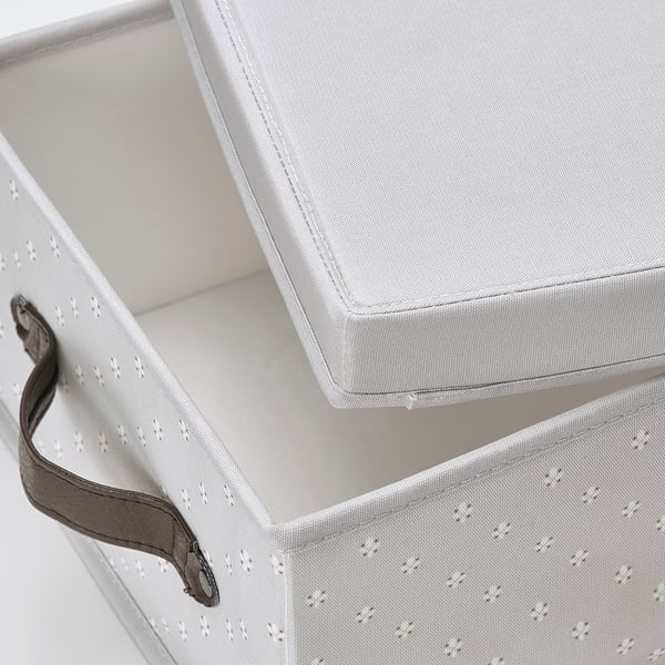 BLÄDDRARE Box with lid, gray/patterned, 9 ¾x13 ¾x6 "