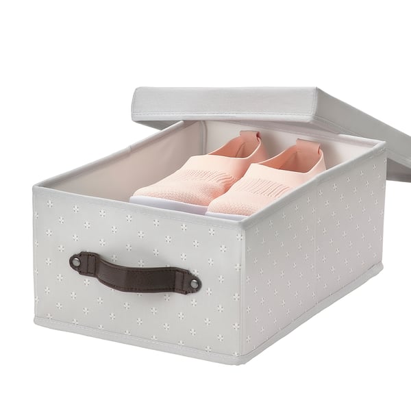 BLÄDDRARE Box with lid, gray/patterned, 9 ¾x13 ¾x6 "