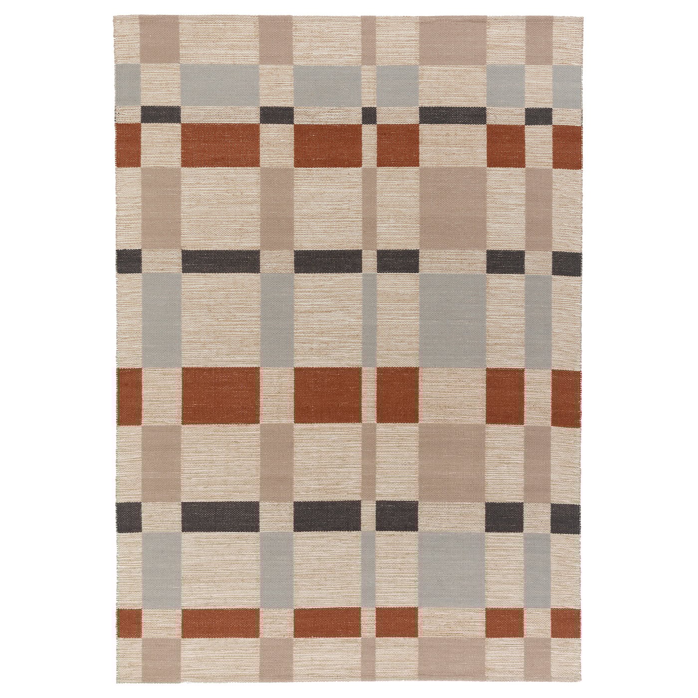 Rug, Flatwoven, Handwoven Natural/Gray/Brown Check