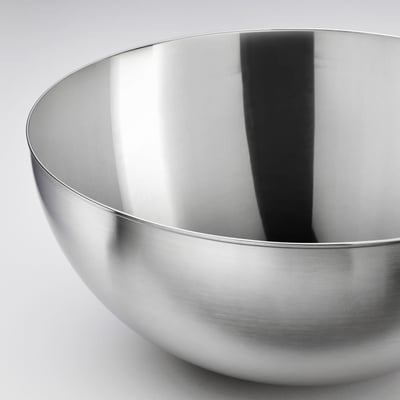 Stainless steel bowl, polished surface, reflective interior, smooth edges.
