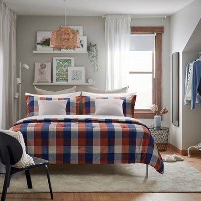 BLÅSENAP Comforter set, multicolor/check, Full/Queen