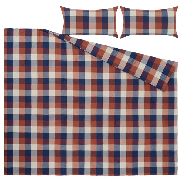 BLÅSENAP Comforter set, multicolor/check, Full/Queen