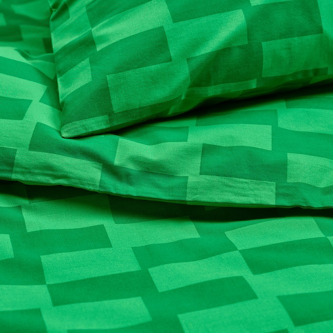 BLÅSKATA duvet cover and pillowcase(s), green/patterned, Twin - IKEA