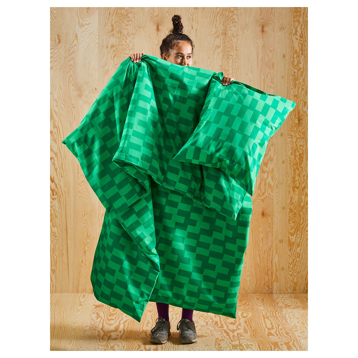 BLÅSKATA duvet cover and pillowcase(s), green/patterned, Twin - IKEA