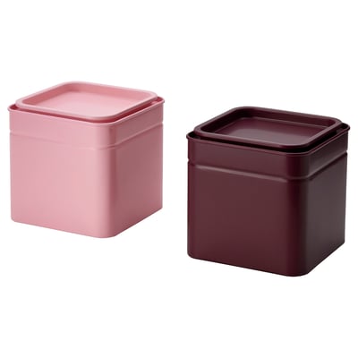 BLOMNING Tin with lid, brown-red/pink for coffee/tea, 4x4x4 "