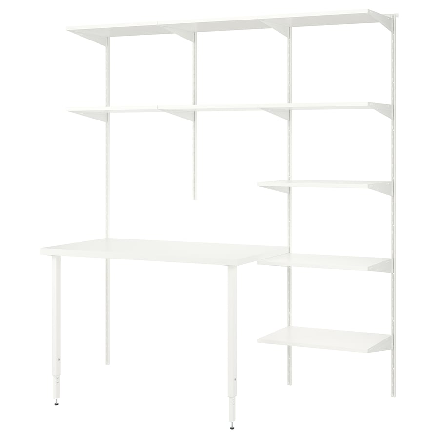 BOAXEL / LAGKAPTEN shelving unit with table top, white, 735/8x243/8x79