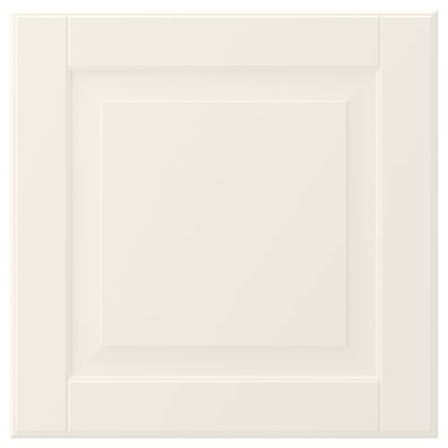 A white, square, smooth cabinet door with a classic, bevelled design. Made from fiberboard and polyester paint.