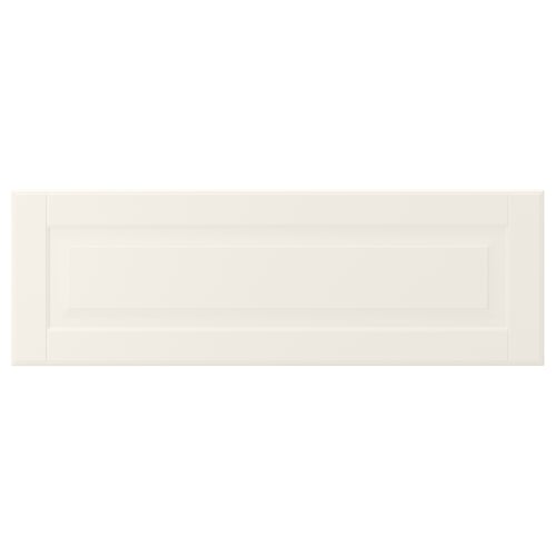 BODBYN off-white kitchen cabinet, smooth lacquered panels, classic bevelled design, 25-year guarantee.