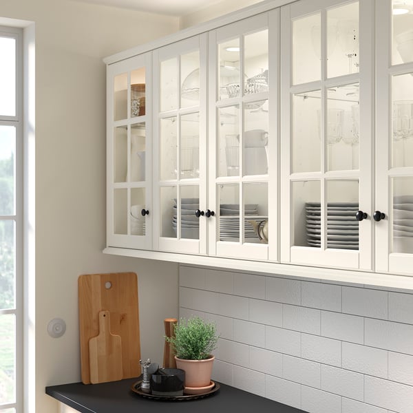 BODBYN Glass door, off-white, 15x40 "