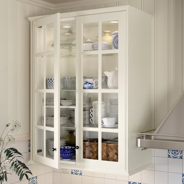 BODBYN Glass door, off-white, 15x30 "