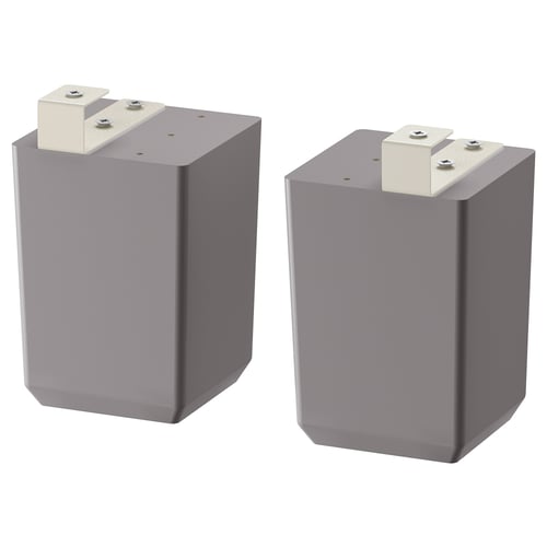 Two grey BODBYN adjustable furniture legs; rectangular, bevelled edges for traditional style.