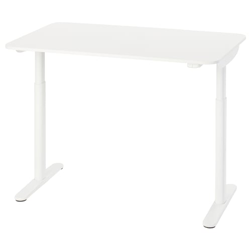 A white BOLLSIDAN desk with a rectangular top and adjustable legs.