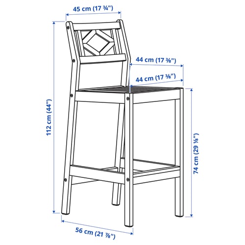 BONDHOLMEN bar stool with backrest, outdoor, gray IKEA