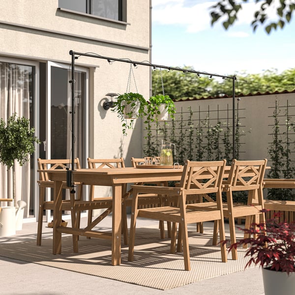 BONDHOLMEN / HELGEÖ Table with decorating rod, outdoor brown/black, 92 1/2 "