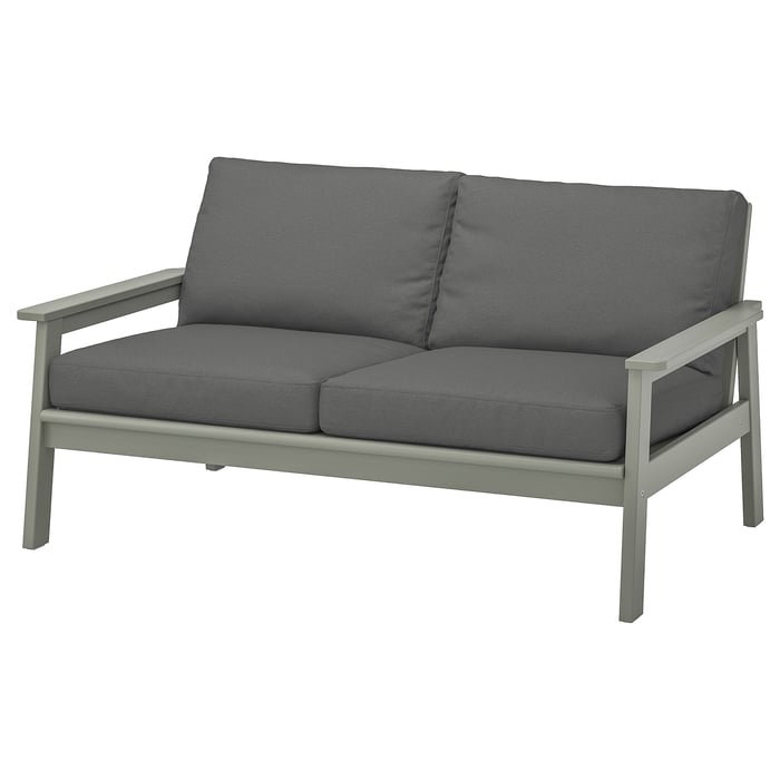 BONDHOLMEN Loveseat, outdoor, gray stained/Frösön/Duvholmen dark gray