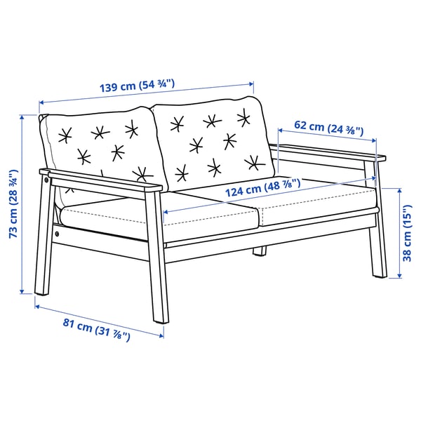 BONDHOLMEN Loveseat, outdoor, gray stained/Kuddarna gray IKEA