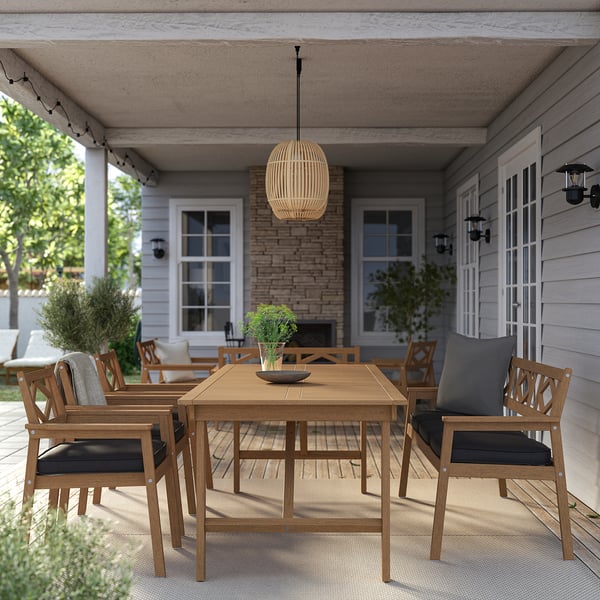 BONDHOLMEN Table, 3 armchairs + bench, outdoor, brown/Järpön/Duvholmen anthracite