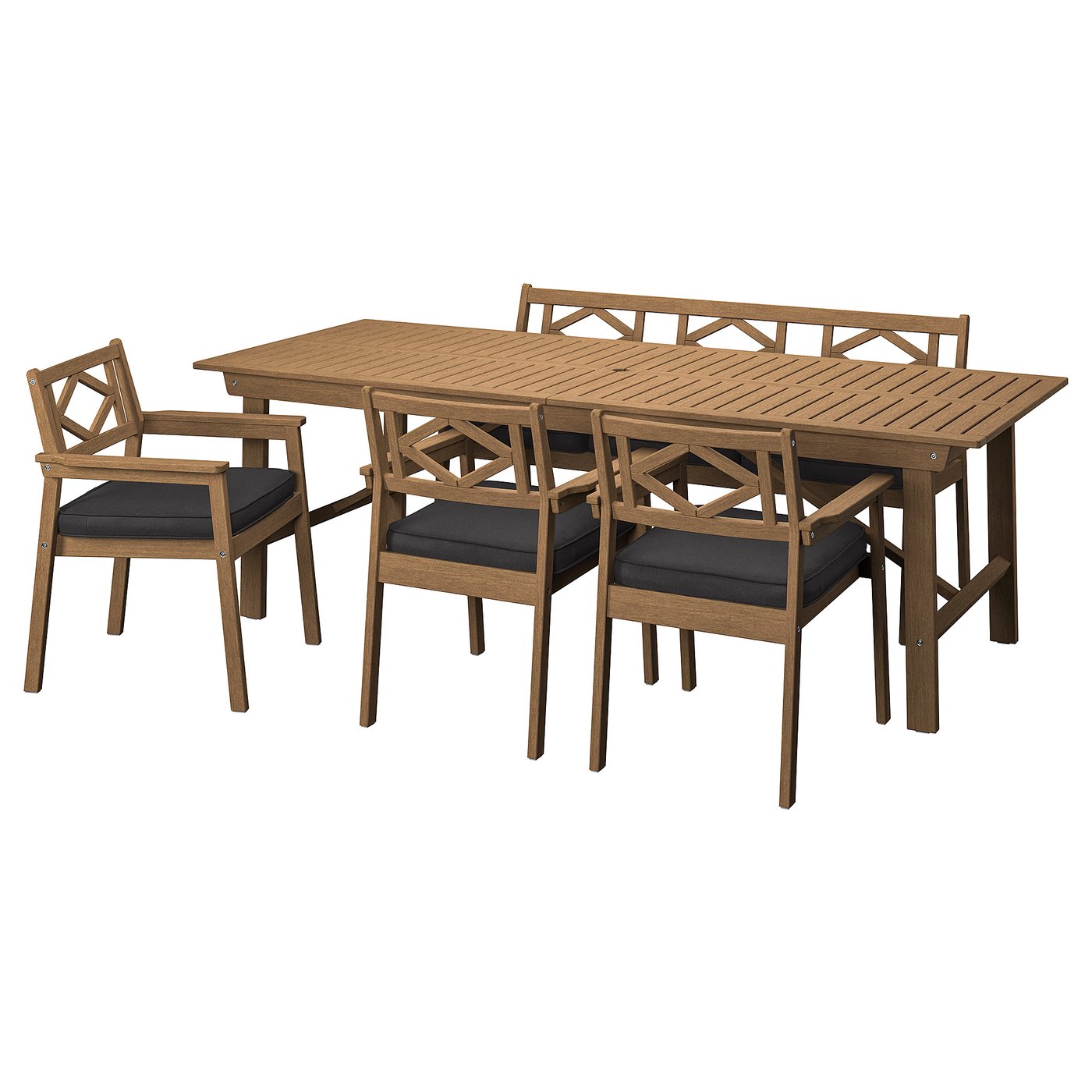 Table, 3 Armchairs + Bench, Outdoor, Brown/JäRpöN/Duvholmen Anthracite