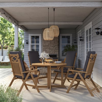 BONDHOLMEN Table + 4 reclining chairs, outdoor, brown/Frösön/Duvholmen dark gray