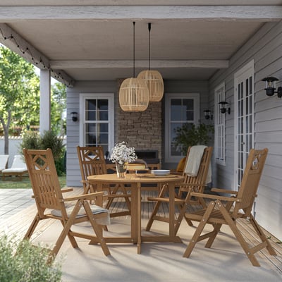 BONDHOLMEN Table + 4 reclining chairs, outdoor, brown