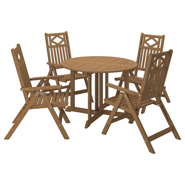 BONDHOLMEN Table + 4 reclining chairs, outdoor, brown