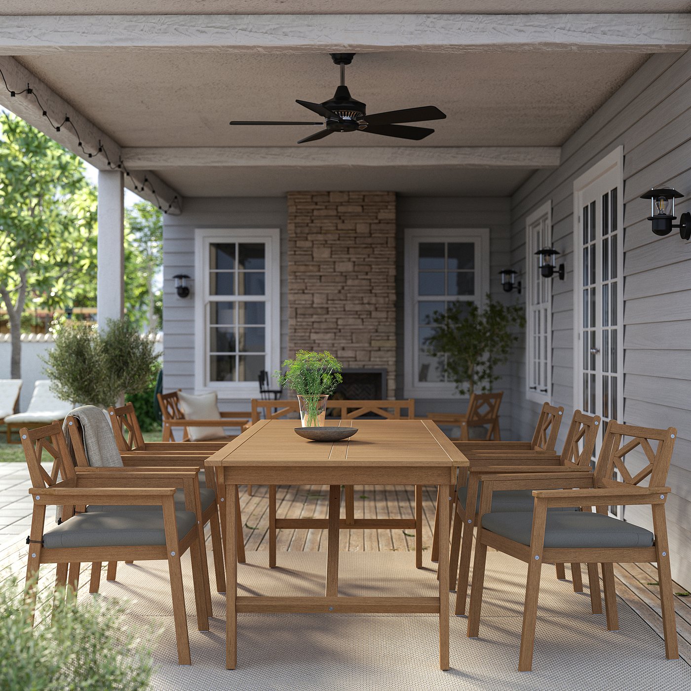 Table+6 armchairs, outdoor, brown/Frösön/Duvholmen dark gray 2