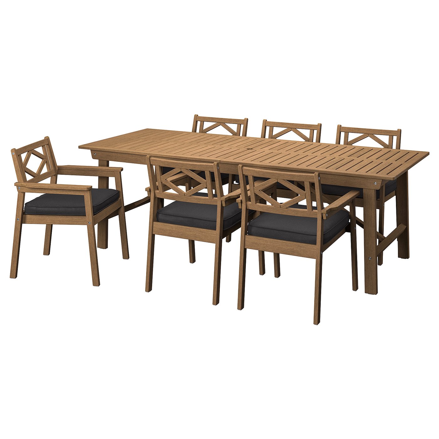 BONDHOLMEN table+6 armchairs, outdoor, brown/Järpön/Duvholmen