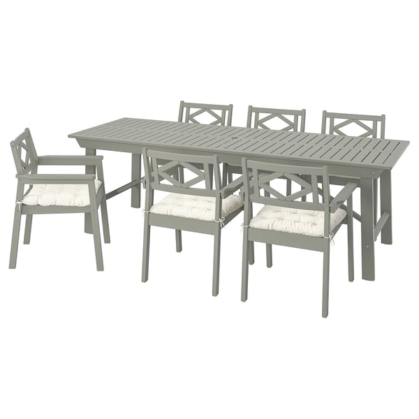 Bondholmen Table 6 Armchairs Outdoor Gray Stained Kuddarna Beige Ikea