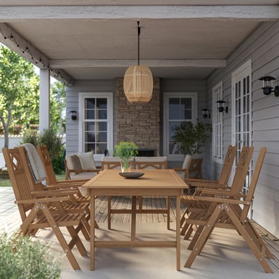 BONDHOLMEN Table + 6 reclining chairs, outdoor, brown