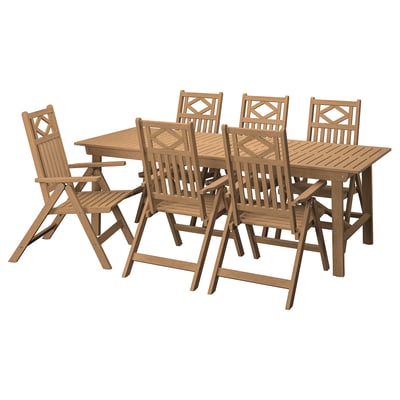 BONDHOLMEN Table + 6 reclining chairs, outdoor, brown