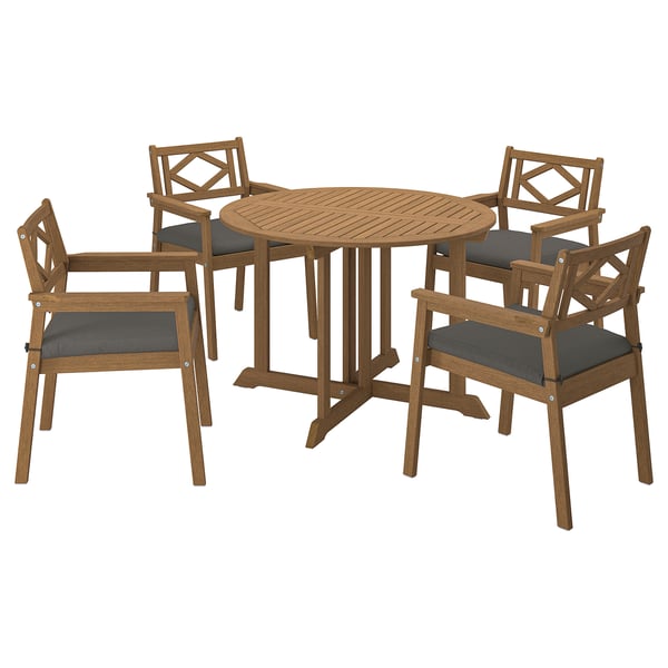 BONDHOLMEN Table and 4 armchairs, outdoor, brown/Frösön/Duvholmen dark gray