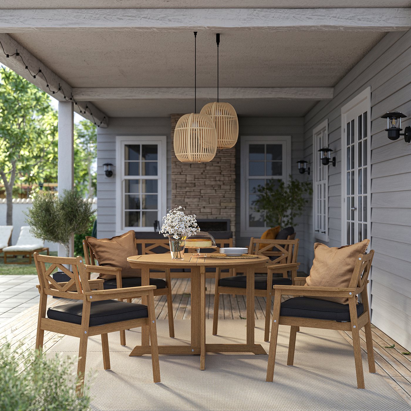 Table and 4 armchairs, outdoor, brown/Järpön/Duvholmen anthracite 2