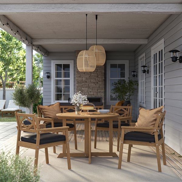 BONDHOLMEN Table and 4 armchairs, outdoor, brown/Järpön/Duvholmen anthracite