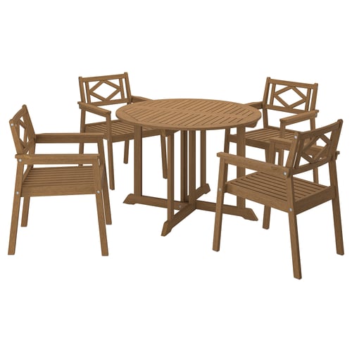BONDHOLMEN brown wooden outdoor table and four chairs set, sturdy and simply designed.