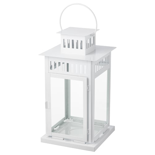 BORRBY white metal lantern, traditional shape with glass panel, suitable indoor/outdoor use.