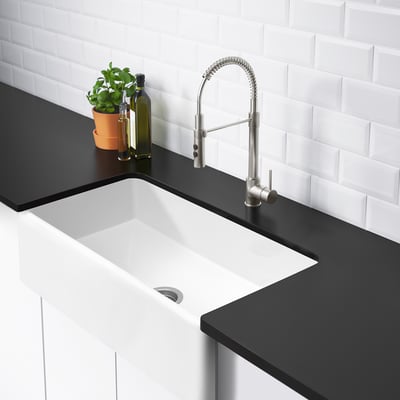 BOVIGGEN Apron front sink, white, 34 1/4x19x9 5/8 "