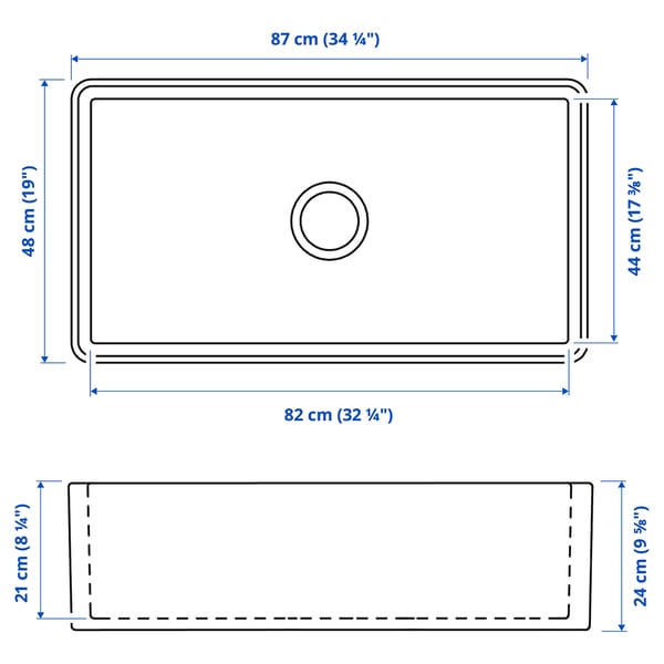 BOVIGGEN Apron front sink, white, 34 1/4x19x9 5/8 "