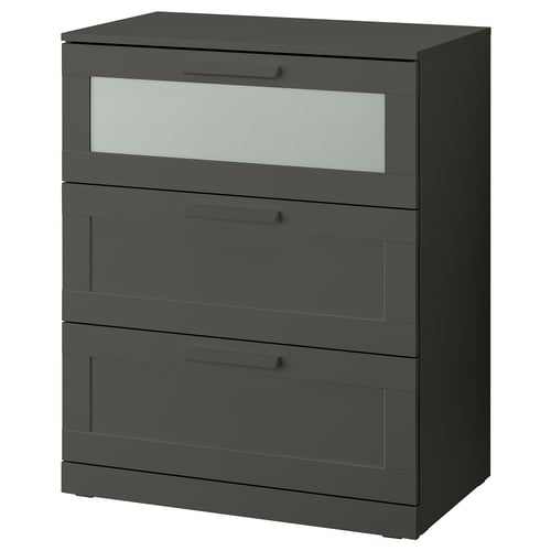 BRIMNES 3drawer chest, gray/frosted glass, 303/4x373/8" IKEA