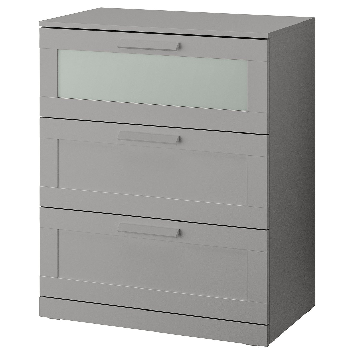 BRIMNES 3-drawer chest, gray/frosted glass, 303/4x373/8