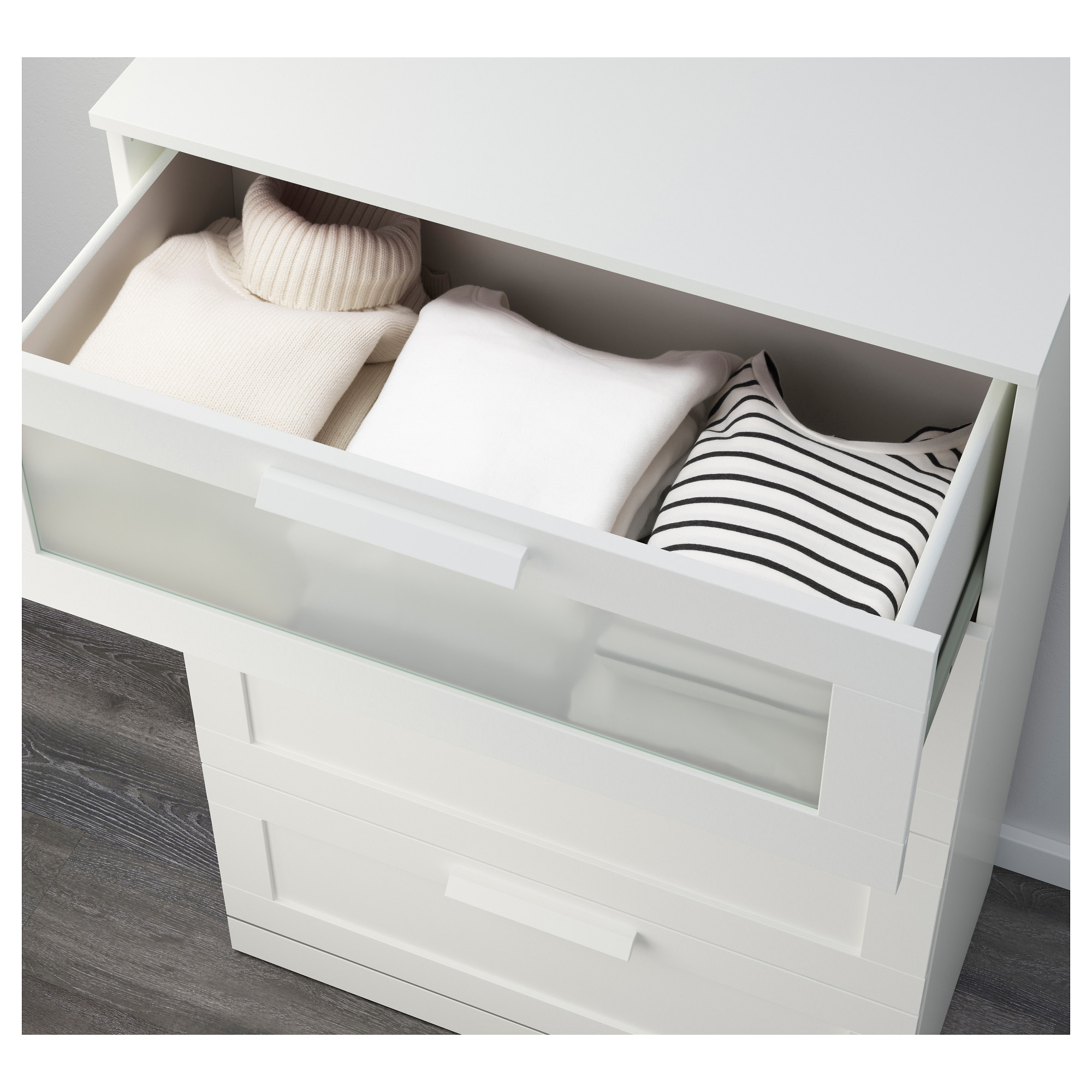 BRIMNES 4drawer dresser, white/frosted glass, 303/4x487/8" IKEA