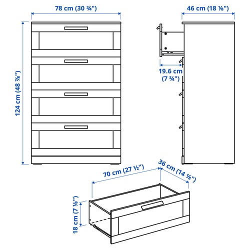 Illustration with measurements for the product: BRIMNES.