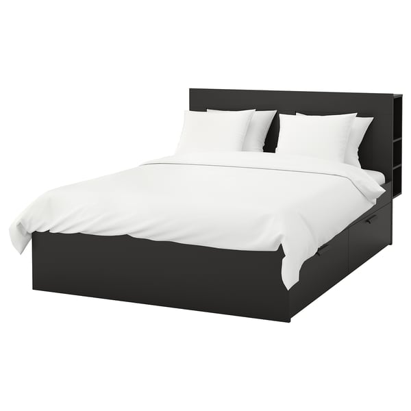 BRIMNES Bed frame with storage & headboard, black/Lönset, King IKEA
