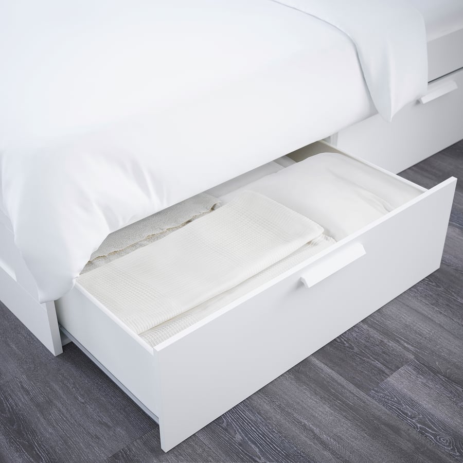 BRIMNES bed frame with storage & headboard, white, Queen IKEA
