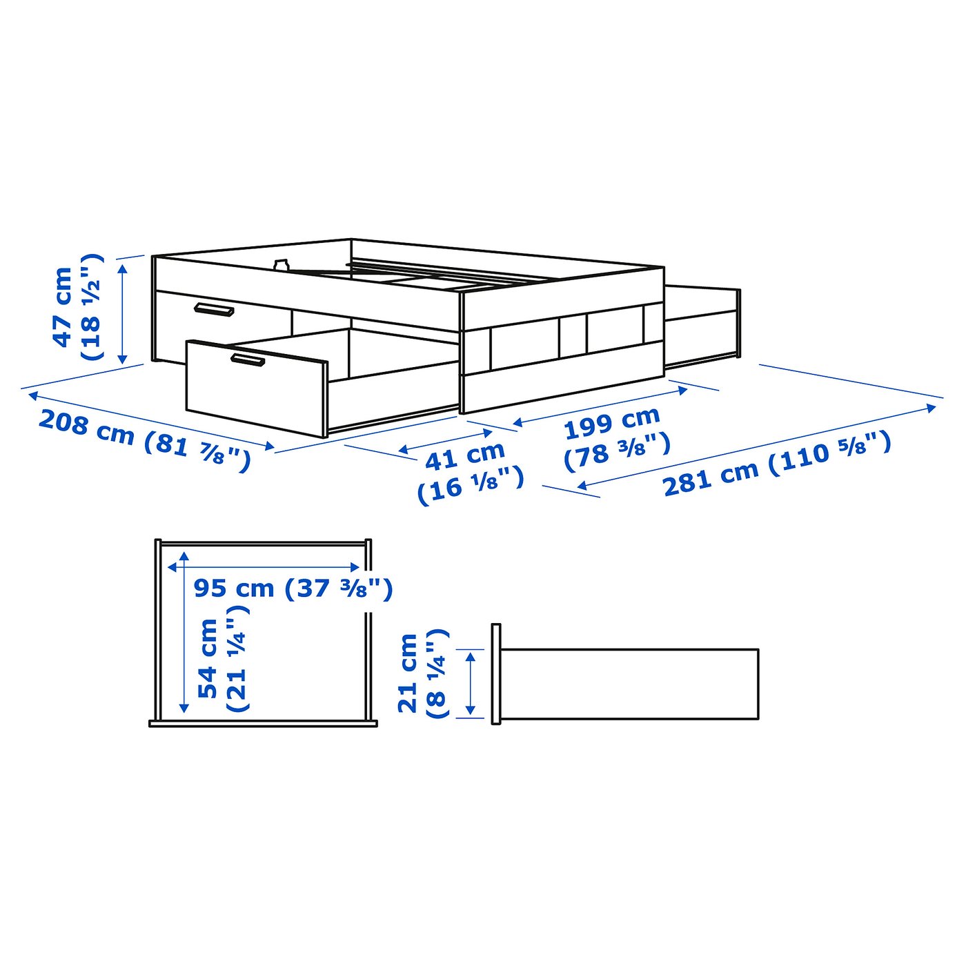 BRIMNES bed frame with storage, white/Luröy, King - IKEA
