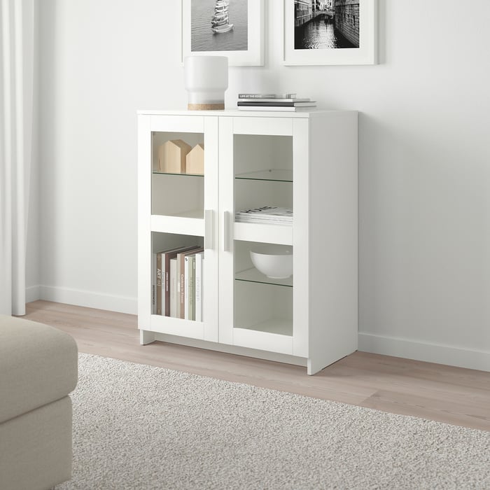 BRIMNES with doors, glass, white, 30 3/4x37 3/8" IKEA