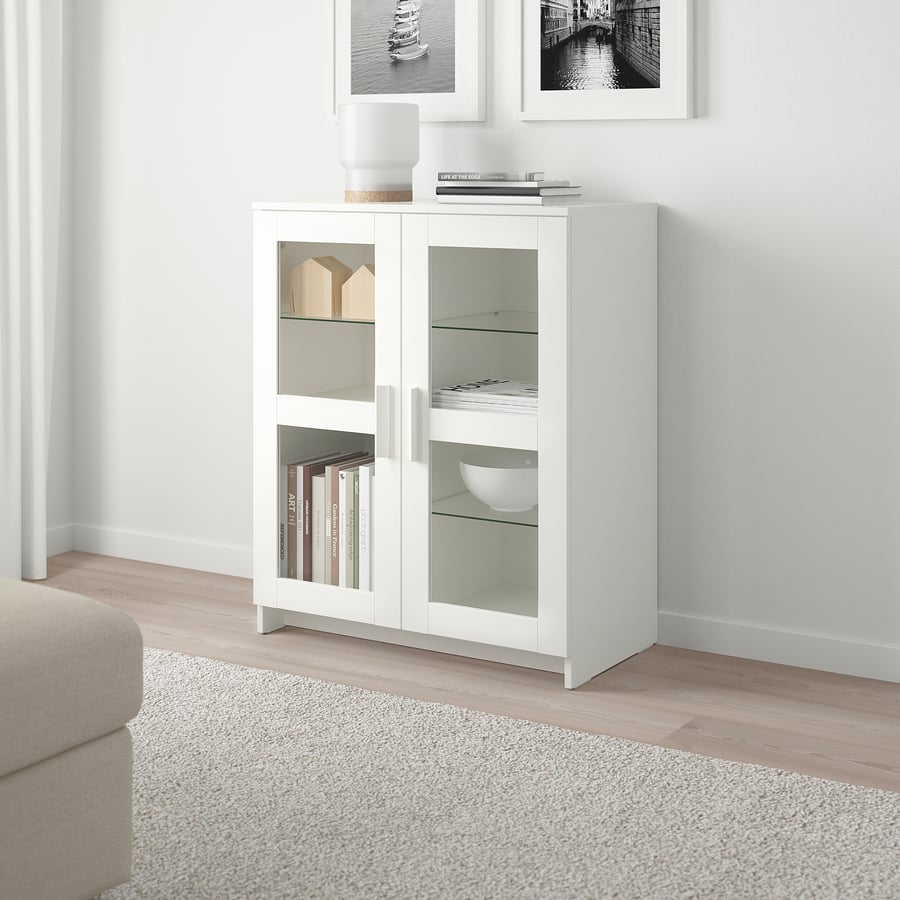 BRIMNES with doors, glass, white, 30 3/4x37 3/8" IKEA